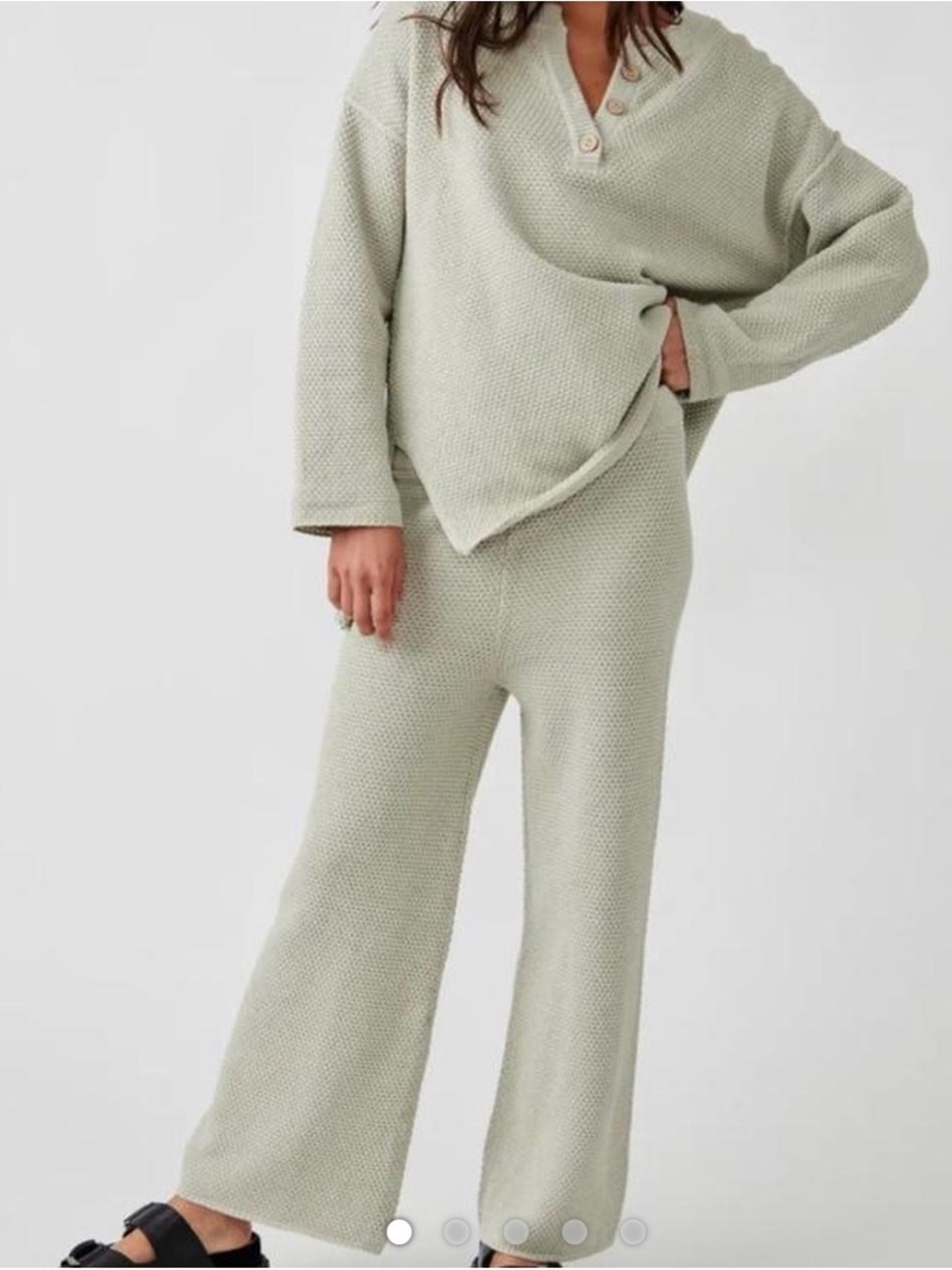 Free People Beach Hailee Sweater Set Cream Oatmeal Knit Hanley Top & Pants XS - Picture 2 of 14
